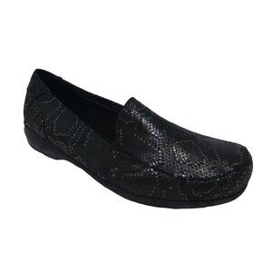 Abeo Avery Black Leather Snakeskin Print Comfort Loafers Womens 9.5